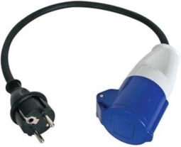 Perel Verloopkabel, H07RN-F 3G2.5, 0.4 m, 16 A/230 V, 3680 W, type E/F naar CEE, voor binnen en buiten, rubber, blauw