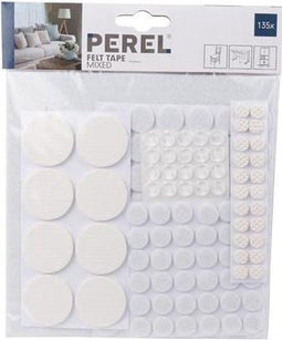 Perel Vilten vloerbeschermers voor stoelen, stoelpoten, beschermt hardhouten vloeren tegen krassen, 135 stuks, rond, wit