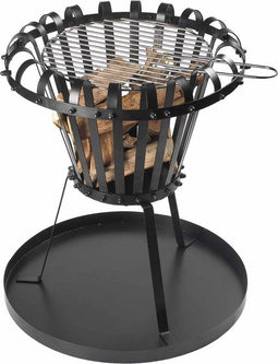 Perel Vuurkorf, met verchroomd grillrooster, bodemplaat, rond, 53.5 x Ø 50 cm, gecoat metaal, zwart
