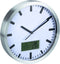 Perel Wandklok, rond, analoog, 25 cm, lcd-scherm met thermometer, hygrometer en weersvoorspelling, aluminium, zilver