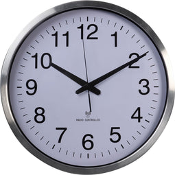 Perel Wandklok, rond, analoog, 50 cm, radiogestuurde tijdsaanduiding (DCF), aluminium, zilver