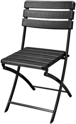 Perel Zwarte inklapbare stoel, houtlook zitvlak en rugleuning, stevig metalen frame, kunststof, weerbestendig, vouwstoel voor tuin, balkon, terras, camping, max. 130 kg