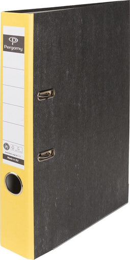 Pergamy ordner, voor ft A4, uit karton, rug van 5 cm, gewolkt geel