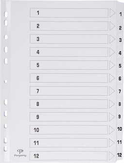 Pergamy tabbladen met indexblad, ft A4, 11-gaatsperforatie, karton, set 1-12
