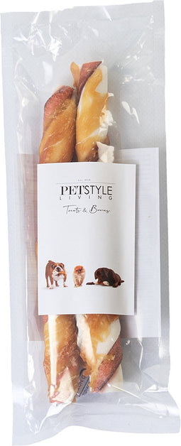 Petstyleliving Meerkleurig gedraaide stick met kip 20cm - Hondensnacks