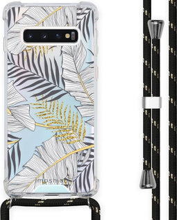 iMoshion Hoesje Geschikt voor Samsung Galaxy S10 Hoesje Met Koord - iMoshion Design Hoesje met Koord - Goud / Zwart / Glamour Botanic