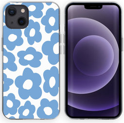 iMoshion Hoesje Geschikt voor iPhone 13 Hoesje Siliconen - iMoshion Design hoesje - Blauw / Retro Blue Flowers
