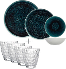 Cosy&Trendy Chiara Blue Serviesset - inclusief ONA Drinkglazen (22CL) - 18 delig - 6 Persoons - Zomers Tafelservies - Vaatwasserbestendig