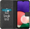 iMoshion Hoesje Geschikt voor Samsung Galaxy A22 (5G) Hoesje Met Pasjeshouder - iMoshion Design Softcase Bookcase - Zwart / Meerkleurig / Live Laugh Love
