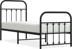 vidaXL - Bedframe - met - hoofd- - en - voeteneinde - metaal - zwart - 75x190 - cm