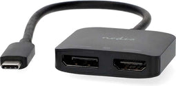 Nedis USB-C Adapter - USB 3.2 Gen 1 - USB-C Male - DisplayPort Female / HDMI Output - 8K@30Hz - 0.20 m - Rond - Vernikkeld - Zwart - Doos