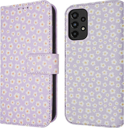 iMoshion Hoesje Geschikt voor Samsung Galaxy A33 Hoesje Met Pasjeshouder - iMoshion Design Bookcase smartphone - Paars / White Daisy