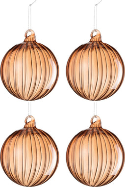 J-Line kerstbal Geribbeld - glas - lichtbruin - large - doos van 4