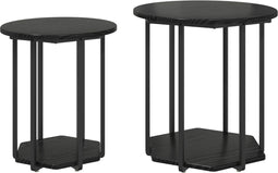 vidaXL - Bijzettafel - 2 - stuks - Zwart - Eiken - Hout - en - Metaal