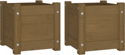 vidaXL - Plantenbakken - 2 - st - 31x31x31 - cm - massief - grenenhout - honingbruin