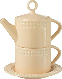 J-Line theepot + theemok - keramiek - perzik