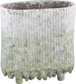 PTMD Zella grijze groene cement pot op voet ovaal maat in cm: 40x20x40