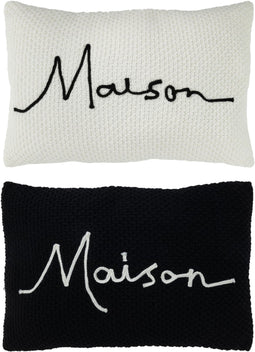 J-Line kussen Borduursel Maison Acryl - polyester - zwart/wit - 2 stuks