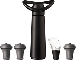 Vacu Vin Wine Saver Concerto Zwart | Vacuüm Wijnpomp | 3 Vacuum Wine Stoppers, 1 Crystal Server