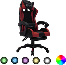 vidaXL - Racestoel - met - RGB - LED-verlichting - kunstleer - wijnrood - en - zwart