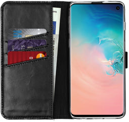 Selencia Galaxy S10 - Echt Lederen Bookcase - 3 Pashouders - Zwart