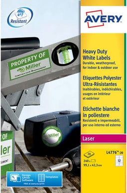 Avery L4776-20 - Weerbestendig etiket - 1x42mm - 20 vel (12 etiketten per vel)
