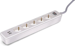 Philips 5-voudige Stekkerdoos - SPN3052WB/10 - 230V - Wit - met USB - Hoofschakelaar