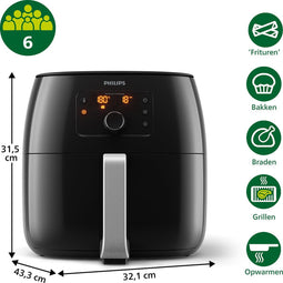 Philips Airfryer Avance Collection Series - HD9762/90 - 7,2 liter (XXL) - TwinTurbostar - Snelkeuzeprogramma's - Warmhoudfunctie