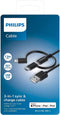 Philips DLC3104T/03 3-in-1 Oplaadkabel - Lightning USB-Kabel, Micro-USB, USB-C - Compatibel met Apple en Samsung - 1,2 Meter - Zwart
