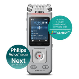 Philips DVT4115 Audiorecorder - 3Mic Stereo - Spraakherkenning Sembly Ai cloudsoftware - Smartphone-app - USB-C