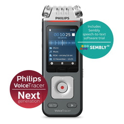 Philips DVT6115 Audiorecorder - 3Mic Stereo 24-bits/96 kHz - Sembly Ai spraakherkenning cloudsoftware - Smartphone-app - USB-C