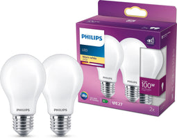 Philips energiezuinige LED Lamp Mat - 100 W - E27 - warmwit licht - 2 stuks - Bespaar op energiekosten