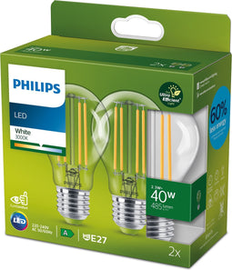 Philips energiezuinige LED lamp Transparant - 40 W - E27 - wit licht - 2-pack - Bespaar op energiekosten