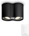 Philips Hue Pillar opbouwspot - warm- tot koelwit licht - 2 spots - zwart - 1 dimmer switch - GU10