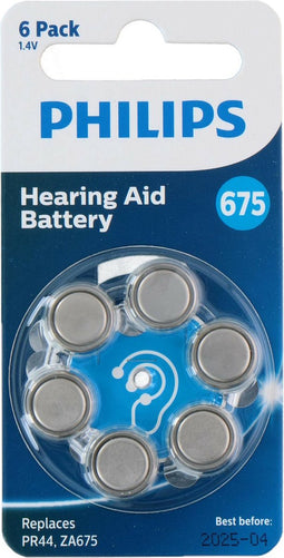 Philips - knoopcelbatterijen - 6x stuks - gehoorapparaat - ZA675B6A/00