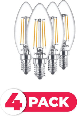 Philips LED Filament E14 - 4.3W (40W) - Warm Wit Licht - Niet Dimbaar - 4 stuks