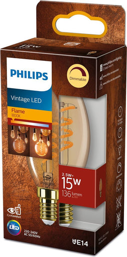 Philips LED Kaars Spiraal Goud - 14 W - E14 - Dimbaar extra warmwit licht