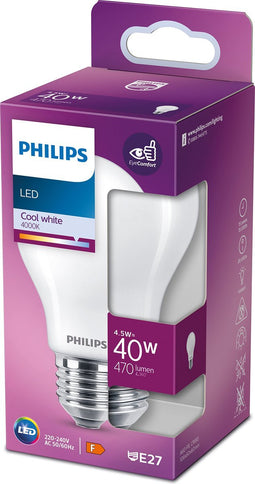 Philips LED lamp E27 Monochroom Lichtbron - Koel wit - 4,5W = 40W - Ø 60 mm - 1 stuk