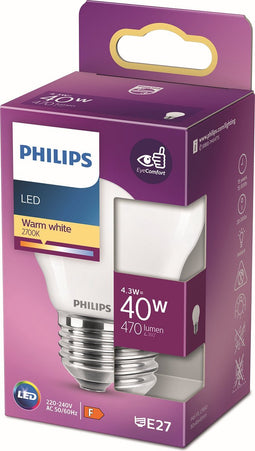 Philips LED lamp E27 Monochroom Lichtbron - Warm wit - 4,3W = 40W - Ø 4,5 cm - 1 stuk