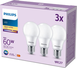 Philips LED Lamp Mat - 60 W - E27 - Warmwit licht - 3 stuks