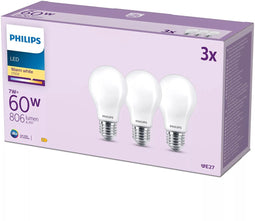 Philips LED Lamp Mat - 60 W - E27 - Warmwit licht - 3 stuks