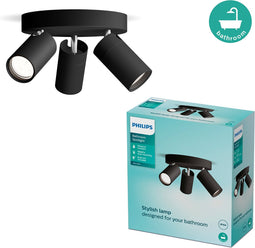 Philips Plafondspot 3 Lichts Rond Badkamer Zwart - IDRIS
