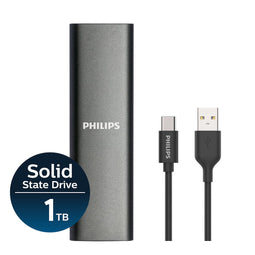 Philips Portable SSD 1 TB - SATA Ultra Speed 4K - USB 3.2 - Read up to 540MB/s - USB-C - Aluminium