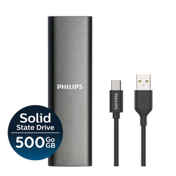 Philips Portable SSD 500 GB - SATA Ultra Speed 4K - USB 3.2 - Read up to 540MB/s - USB-C - Aluminium