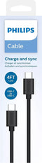 Philips - USB-C naar USB-C Kabel - DLC3104C/03 - 1.2 Meter Kabel - Opladen en Synchroniseren - Reservekabel - Zwart
