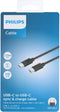 Philips - USB-C naar USB-C Kabel - DLC3106C/03 - 2 Meter Kabel - Opladen en Synchroniseren - Reservekabel - Zwart