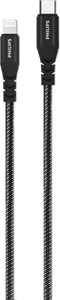 Philips USB Kabel 3.0 - USB-C - Lightning - Compatibel met iPhone - Lengte 1,2 Meter - Zwart - Nylon