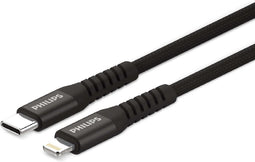 Philips USB Kabel 3.0 - USB-C - Lightning - Compatibel met iPhone - Lengte 1,2 Meter - Zwart - Nylon