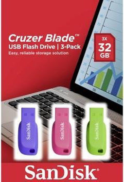 Sandisk Cruzer Blade - USB 2.0 - 32GB Multi-color (3 stuks)
