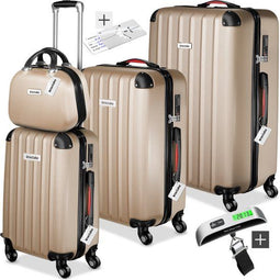 tectake® Cleo - 4-delige reiskofferset - Harde koffer met cijferslot en bagageweger - Champagne